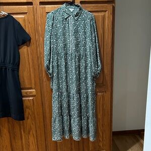 Max Studio Teal Patterned Long Sleeve Dress
